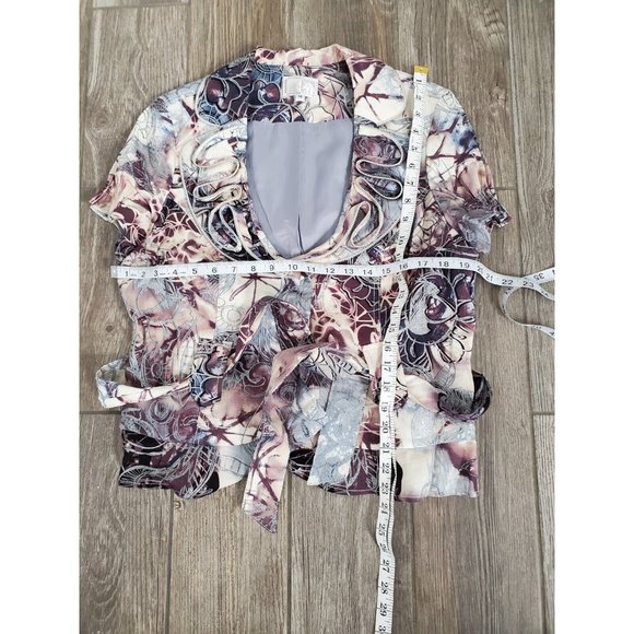 Alberto Makali Linen Blend Tapestry Ruffle Zip Front Short Sleeve Jacket With... - Picture 3 of 8